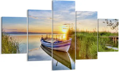 Produktbild von Bild auf Leinwand - Leinwandbild - See Boot Wasser - 125x70cm - Wand Bild - Wanddeko - Wandbilder - Leinwanddruck - Bilder - Kunstdruck - Wanddekoration - Leinwand bilder - Wandkunst - EA125x70-3950