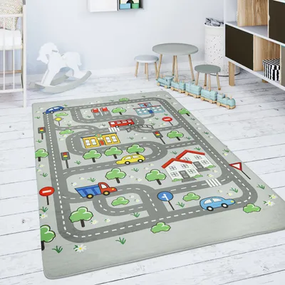 Produktbild von Paco Home Kinderteppich Teppich Kinderzimmer Spielteppich Straßenteppich Auto Stadt 155x230 cm