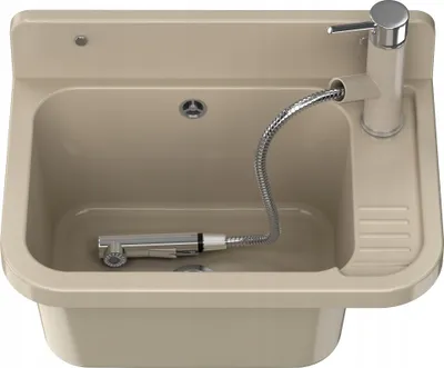 Produktbild von Granitan | Waschbecken - Spülbecken 50x34x31 cm - Spüle Beige - Küchenarmatur CADO - mit Siphon - PARON
