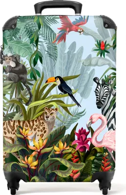 Obrázek produktu pro NoBoringSuitcases.com® Kufr Příruční zavazadlo Trolley Rolling suitcase Malý cestovní kufr na 4 kolečkách - Jungle - Nature - Boys - Girls - Kids - Zebra - Flamingo - Cabin Size < 55x40x23 cm & 55x40x20 cm - Foto kufr - Cabin suitcase - Board luggagePříruční zavazadlo Kufr 55x35x20 cm, 36L,