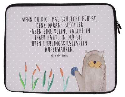 Produktbild von Mr. & Mrs. Panda Hülle Laptop Otter Stein 20 x 28 cm - Grau Pastell - Geschenk, Fun Facts, Witzige Fakten, Laptoptasche, Laptophülle, Seeotter, Pflanzen, Notebooktasche