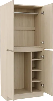 Produktbild von Kleiderschrank Doppeltür Geräumiger Stauraum Hängebereich Ablagefächer Minimalistisch 70 x 40 x 170 cm Natur