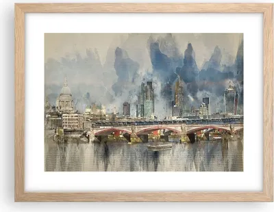 Produktbild von Gerahmtes Poster - Rahmen in heller Eiche - London Aquarell Panorama - 40x30 cm - Wand Bild - Wanddeko - Wandbilder - Kunstposter - Wandposter - Bilderrahmen - Bilder - Kunstdruck - P2NAA40x30-4594