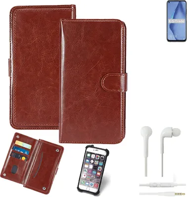 Produktbild von K-S-Trade 360° Hülle kompatibel mit Huawei P40 Lite inkl. Headphones braun Kunstleder Case BookCase WalletCase Kunstlederederhülle Handyhülle,