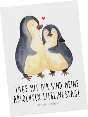 Produktbild von Mr. & Mrs. Panda Ansichtskarte Pinguin umarmen - Weiß - Geschenk, Umarmung, Jahrestag, bildkarte, Kunstkarten, Hochzeitstag, Postkarten, Postkarte, Fotokarte