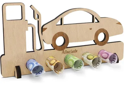 Productafbeelding van Geldcadeau, houten decoratie voor verjaardag, reis, vakantiegeld, spaarpot, natuurhout, 6 mm dik