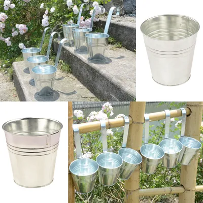 Produktbild von 6er Set Blumentopf hängend - Hängetopf - Pflanztopf - Übertopf - Hängeblumentopf - Blumenübertopf Zink - Ø 9/13 cm - B/H/T ca. 13 x 28 x 24 cm - mit abnehmbaren Haken