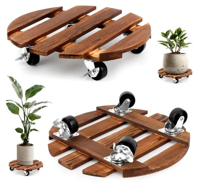 Produktbild von 2 Stück Pflanzenroller, 30 cm Rund, Wetterfester Blumentopf-Untersetzer mit Rollen