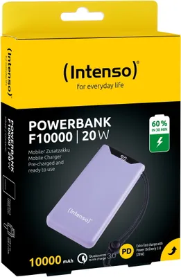 Produktbild von Intenso Powerbank F10000 PD Qualcomm Quick Charge 3.0 10000 mAh 1x USB Typ A und C OUT lila