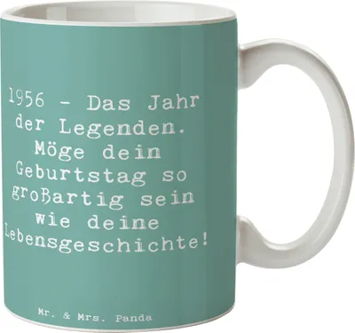 Produktbild von Mr. & Mrs. Panda Teetasse Spruch 1956 Geburtstag - Meeresbrise - Geschenk, Kaffeebecher, Happy Birthday, keramik, unvergesslicher, Alter, Tasse, Liebe, Meilenstein