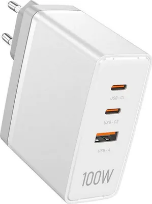 Image de Vention 3-Port USB (C+C+A) GaN Charger (100W/100W/30W) EU-Plug White