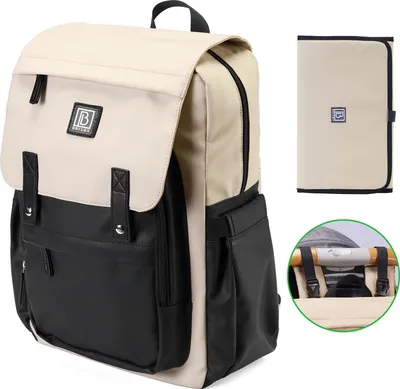 Produktbild von Brisby strapazierfähige Wickeltasche - Zweifarbig Crème und Schwarz - Inklusive Wickelunterlage - Isolierfächer - Mit integrierten Kinderwagenhaken