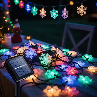 Solar-Lichterkette 7 m, 50 LED Schneeflocken, 8 Modi, wasserdicht