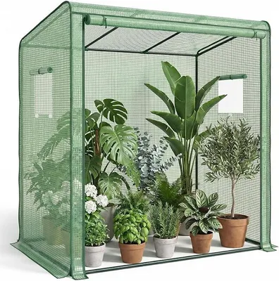 Imagen del producto de Invernadero de jardín para exteriores, 200x80x150 cm - Invernadero de plástico para tomates y plantas, invernadero para tomates con acceso interior, fabricado con lámina de polietileno y puerta con cremallera