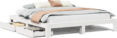 Zdjęcie produktu dla vidaXL Łóżko z litego drewna bez materaca białe 200x200 cm drewno sosnowe