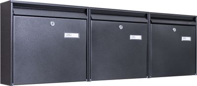 Burg-Wächter Briefkastenanlage 3-fach schwarz 108x32x10cm, Postkasten A4 Einwurf mit Namensschild, Montagematerial, 2 Schlüssel [BKQSCH7 Blanco]