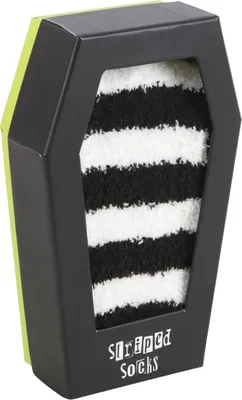 Produktbild von Schwarz-Weiß Gestreifte Socken in Sarg Box als Halloween Geschenk