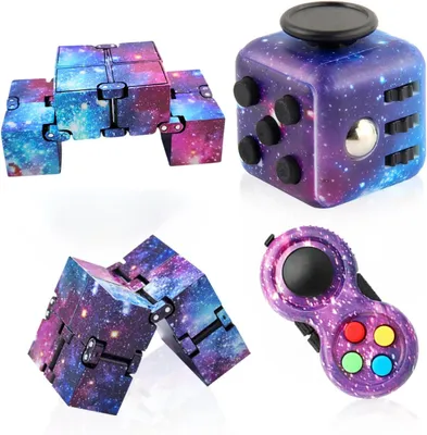 Produktbild von 3 Stück Fidget Toys Set, Galaxie Anti-Stress Würfel Spielzeug, Infinity Cube, Fidget Pad Controller, Stressaubbau bei Nervösität, Dekompression