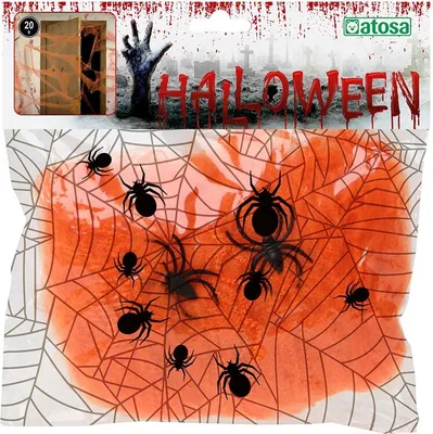 Zdjęcie produktu dla Pajęczyna z pająkami Halloween pomarańczowa 20 g - Jeden rozmiar