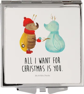 Produktbild von Mr. & Mrs. Panda Schminkspiegel Nachtfalter Schneemann - Weiß - Geschenk, Weihnachtsgruß, Weihnachten, Kosmetikspiegel, Mini Spiegel, Frauen, Schnee, Handspiegel, Winter