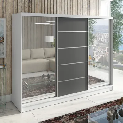 Produktbild von Schwebetürenschrank TOP 3-türiger Kleiderschrank mit 3 Spiegeln, 3 Schubladen und Kleiderstangen – Funktionalität und Eleganz!