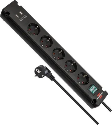 Immagine prodotto di Presa multipla a 5 prese con funzione di ricarica USB, angolazione a 90 gradi, nera