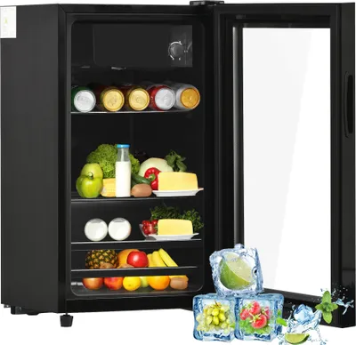 Produktbild von Lodówka Merax 76L z zamrażalnikiem, szklane drzwi, regulowana półka, lodówka na napoje Mini lodówka z funkcją chłodzenia i zamrażania, wolnostojąca
