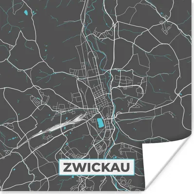 Produktbild von MuchoWow® Poster Deutschland - Blau - Zwickau - Stadtplan - Karte 75x75 cm - Wand Dekoration