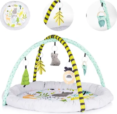 Image de Chipolino Arche de jeu, couverture d'éveil forêt, 5 jouets suspendus amovibles, dès la naissance blanc