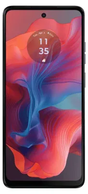 A smartphone with a colorful abstract wallpaper on its screen.