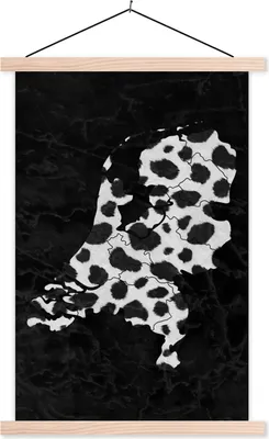 Produktbild von MuchoWow® Textilposter Karte - Niederlande - Pantherdruck 120x180 cm mit holzfarbenen Rahmen - Textil-Plakat