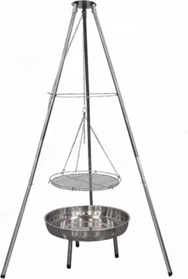 Produktbild von GLÜHZONE HKG 100 - Schwenkgrill aus Edelstahl mit Feuerschale - Dreibein Schwenker Holzkohlegrill für Camping und Garten