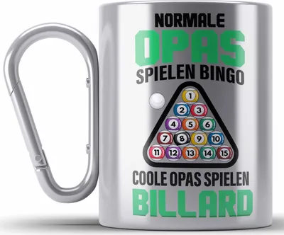 Produktbild von Trendation - Billard Opa Edelstahl Tasse Karabiner Geschenk Billardspieler Geschenkidee Karabiner Edelstahl Tasse Karabiner Edelstahl Pool (Silber)