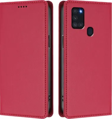 Image de Etui en cuir pour Samsung Galaxy A21S, étui magnétique en cuirPolyuréthaneavec support Rouge