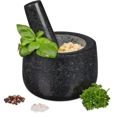 Produktbild von Famanu Mörser und Stößel - Granit - Schwarz - Ø 12 cm - V 300 ml