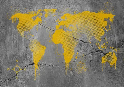 Zdjęcie produktu dla Fototapeta flizelinowa mapa świata 450x315 cm fototapeta XXL kontynenty mapa szary żółty k-A-0494-a-a
