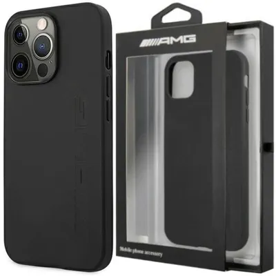 Produktbild von Mercedes AMG AMHCP14LDOLBK iPhone 14 Pro 6.1 "schwarz / schwarz Hardcase Leder Hot Stamped