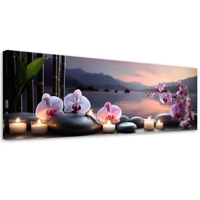 Produktbild von Leinwandbild Orientalische Steine und Orchideen 90x30 Feeby Rosa bild für die wand bereit zum aufhängen