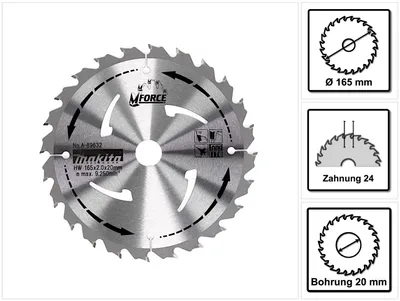 Immagine prodotto di Makita A-89632 Lama M-Force HM 165 mm con 24 denti