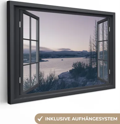 Produktbild von OneMillionCanvasses® - Leinwandbilder - 140x90 cm, Aussicht - Berg - Nacht, Wandbilder Kunstdruck Wanddekoration