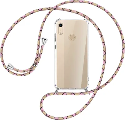 Produktbild von Handykette Backcover-Schutzhülle mit Band (Metall silberfarben) für Honor 8A / Huawei Y6s 2019 - rosa Karo