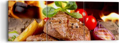 Produktbild von Bild auf Leinwand - Leinwandbild - Essen Holz Feuer Steak - 90x30cm - Wand Bild - Wanddeko - Leinwanddruck - Bilder - Kunstdruck - Wanddekoration - Leinwand bilder - Wandkunst - CA90x30-2825