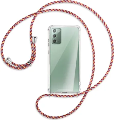 Produktbild von Handykette Backcover-Schutzhülle mit Band (Metall silberfarben) für Samsung Galaxy Note20 4G/5G (N980,N981) - weinrot/gelb/grau