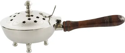 Produktbild von Räucherpfanne mit Holzgriff Messing Vernickelt Klappdeckel Weihrauchpfanne 2182