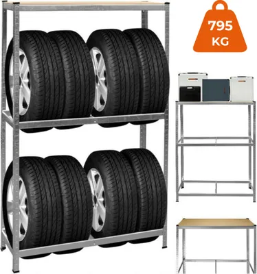 Produktbild von Regál na pneumatiky TYRE, 120x40x180cm, max 795kg, oceľová/bledohnedá