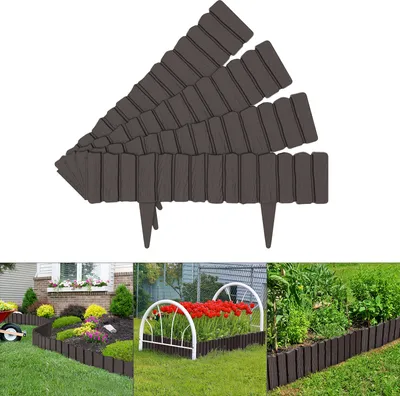 Image de LARS360 Bordure de jardin 2,3m aspect bois Bordure de parterre de fleurs Bordure de parterre de gazon Palissade de jardin PP-plastique 4 pièces - Marron