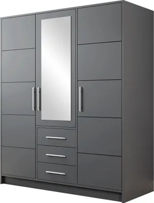 Produktbild von MIRJAN24 Kleiderschrank Bali D3, Drehtürenschrank, Garderobe mit Drehtüren, Spiegel und Schubladen, Schlafzimmer (Farbe: Graphit)
