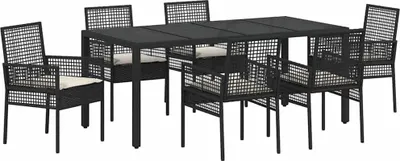 Image de vidaXL Ensemble de jardin 7 pcs noir Poly-Rattan