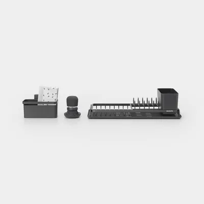 Image de Brabantia Kit égouttoir - égouttoir - rack - autonome - couverts - liquide vaisselle - récipient pour boire - ustensiles - noir - rectangulaire (660184)