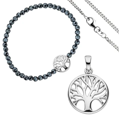 Produktbild von JOBO Schmuck-Set Baum Lebensbaum Weltenbaum 925 Silber Armband Anhänger Kette 42 cm